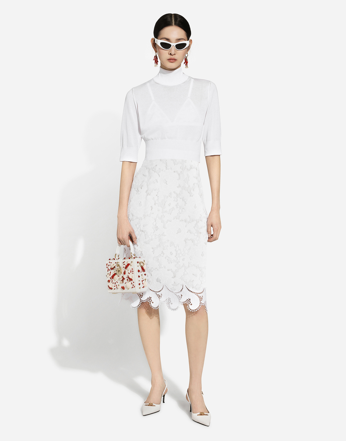 Хлопковая миди-юбка с цветочной ажурной отделкой Dolce & Gabbana, белый — фото 2