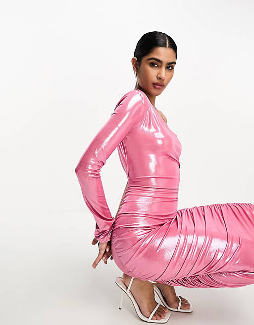 

Розовое платье миди с воротником-хомутом и оборками на спине ASOS DESIGN, Розовый, Розовое платье миди с воротником-хомутом и оборками на спине ASOS DESIGN