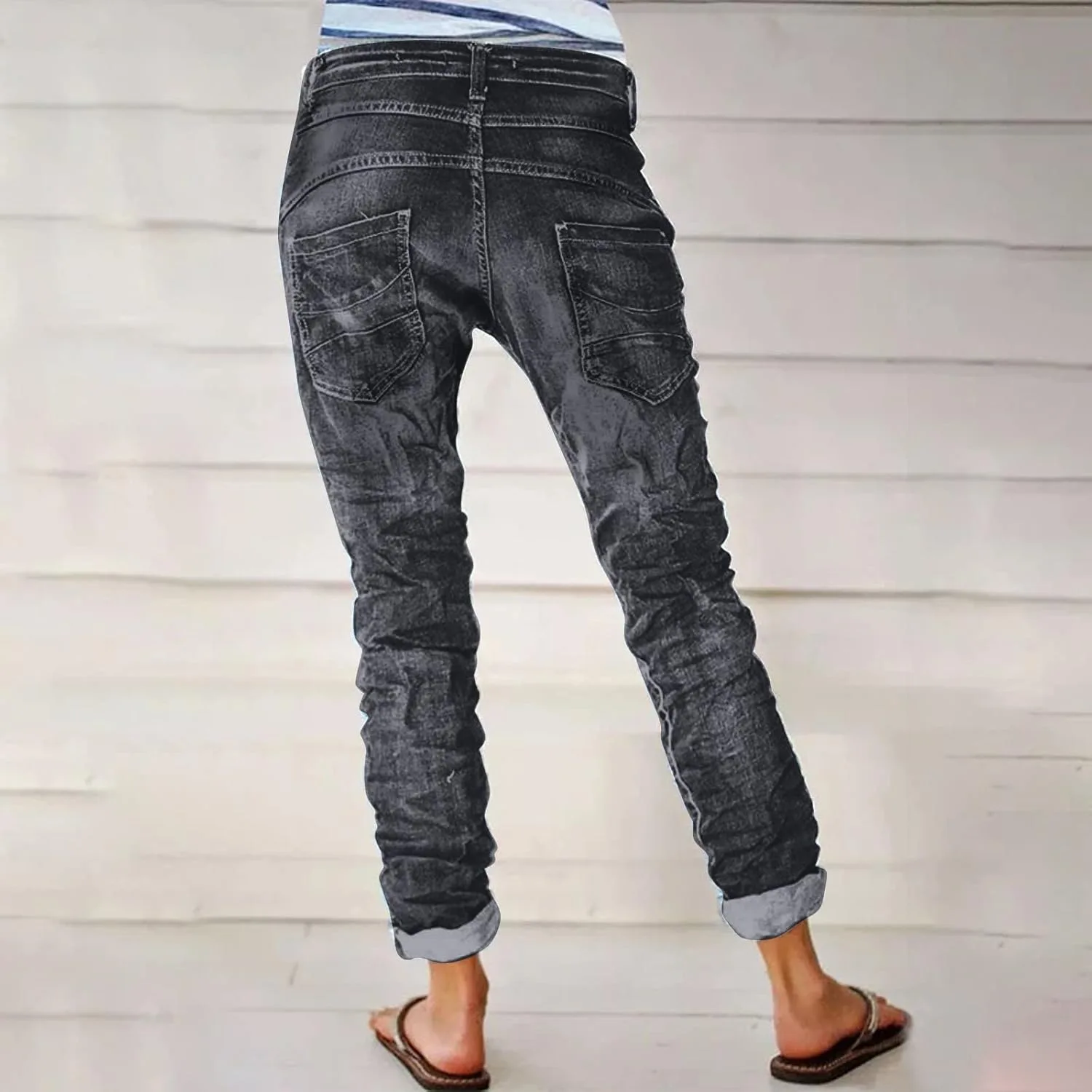 Джинсы High Rise для женщин Loose Washed с Polished Waist и Ripped эффектом — фото 4