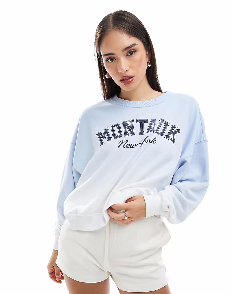 

Толстовка Hollister с круглым вырезом спереди и графическим принтом цвета омбре синего цвета