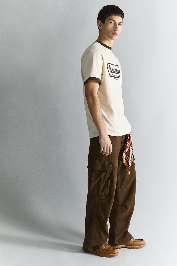 

Стираные мешковатые брюки-карго Pull And Bear, коричневый
