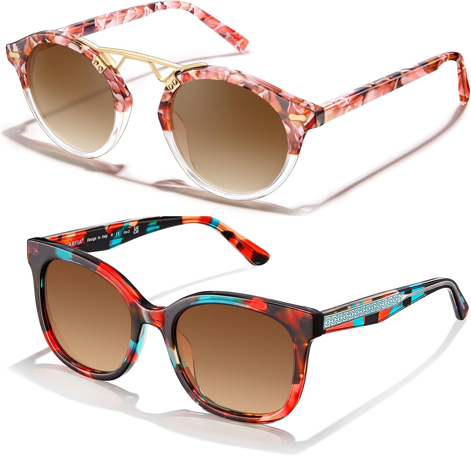 

Женские поляризованные солнцезащитные очки CARFIA «Кошачий глаз» из ацетата с цветочным узором, защита от УФ-излучения, ретро-стиль с рельефным рисунком и проволочным каркасом