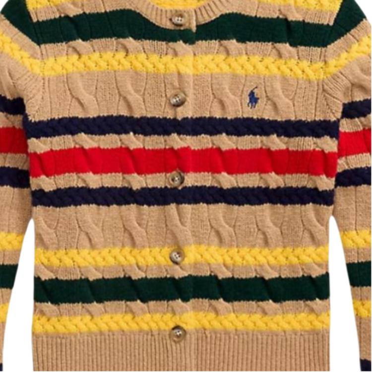 Polo Ralph Lauren Кардиган с кабельной вязкой и полосатым узором — фото 3