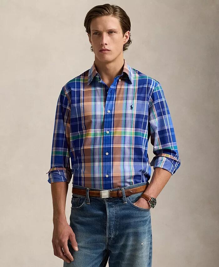 

Мужская классическая клетчатая рубашка для выступлений Polo Ralph Lauren, синий