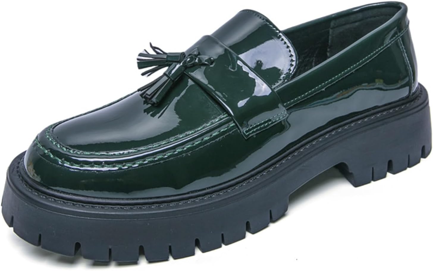 

Мужские лоферы на платформе из лакированной кожи с бахромой, без шнурков, повседневные деловые туфли, для вечеринки, свадьбы, танцев, мокасины, лодочные туфли Galonfulty, зеленый