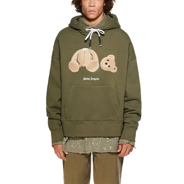 Толстовка ss21 bear hoodie 'military brown' Palm Angels, зеленый — фото 3