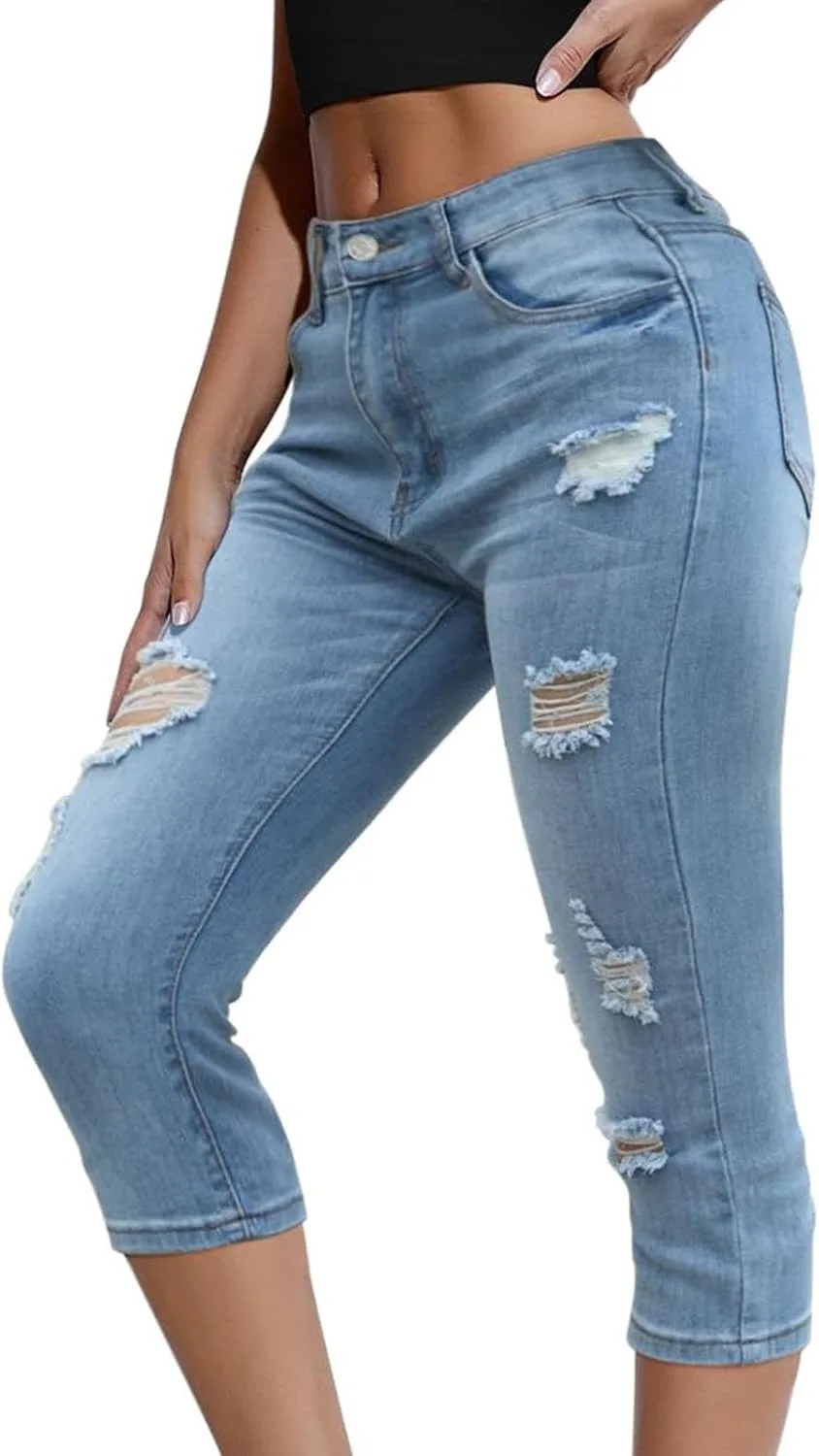 

Рваные джинсы-капри для женщин distressed skinny с высокой посадкой