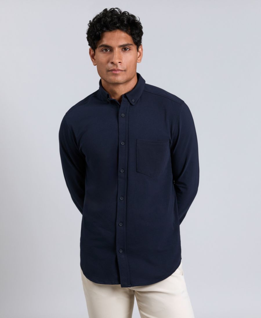 

Мужская приталенная однотонная белая рубашка с длинными рукавами и пуговицами Kenneth Cole, Navy