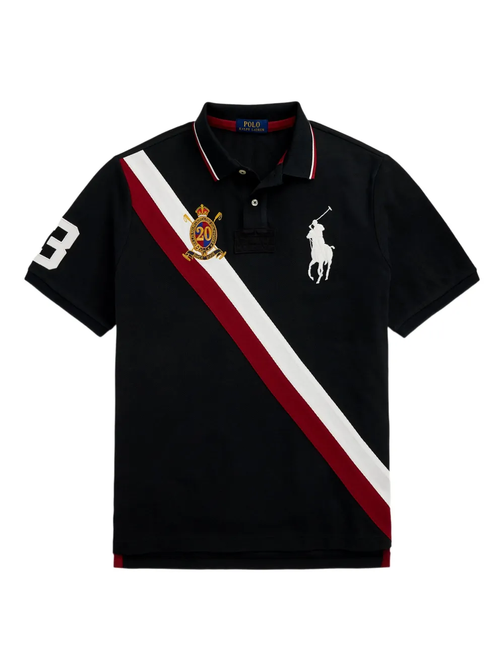 

Поло с полосатыми деталями и логотипом Polo Ralph Lauren, черный