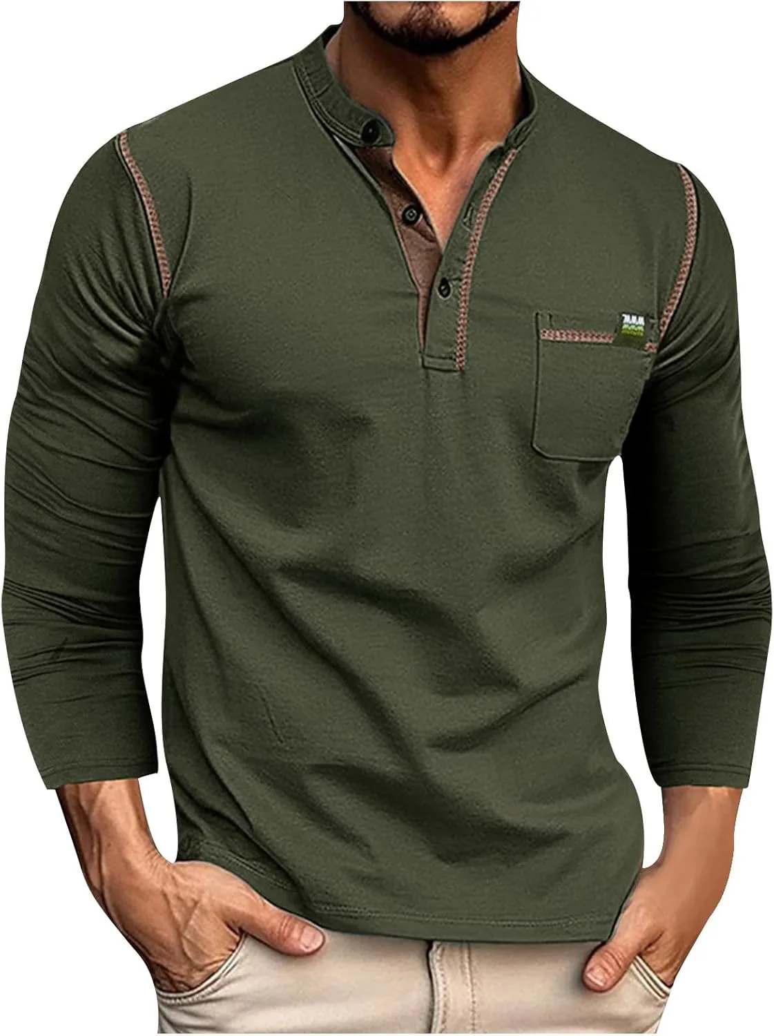 Мужская рубашка с длинным рукавом Henley Slim Fit