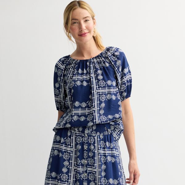 

Топ в крестьянском стиле Petite femme Sonoma Goods For Life, цвет blue nautical print