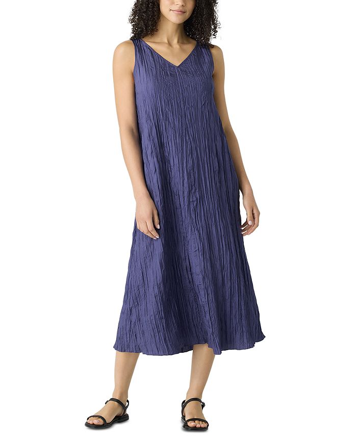 

Платье миди из жатого шелка Eileen Fisher, фиолетовый