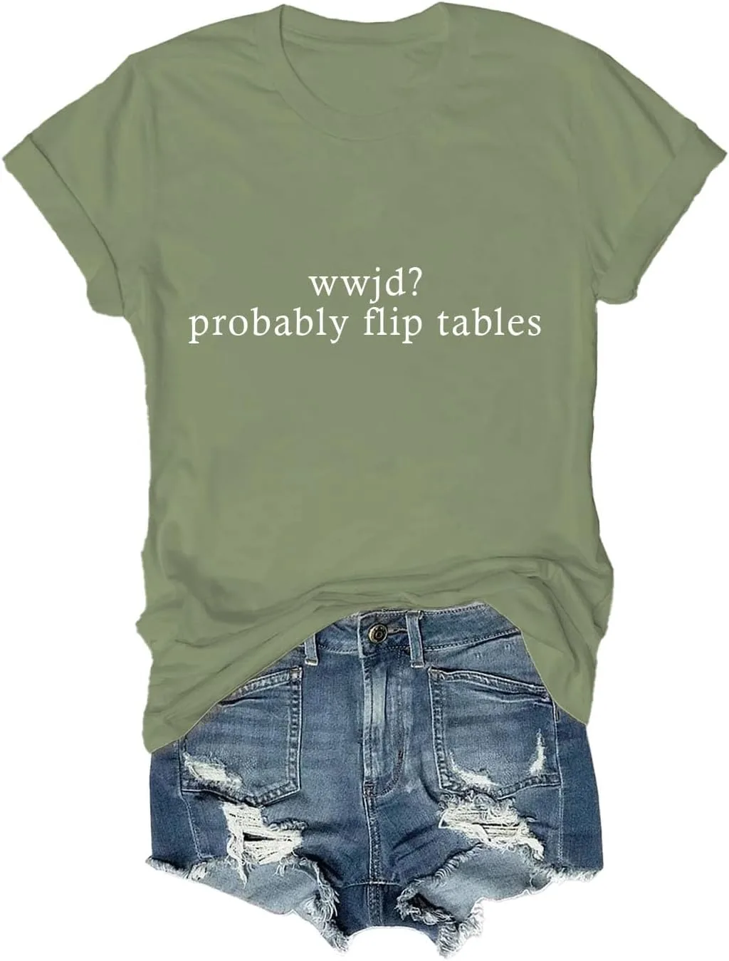 

Футболка WWJD Probably Flip Tables с саркастичным религиозным юмором LNDOCAI
