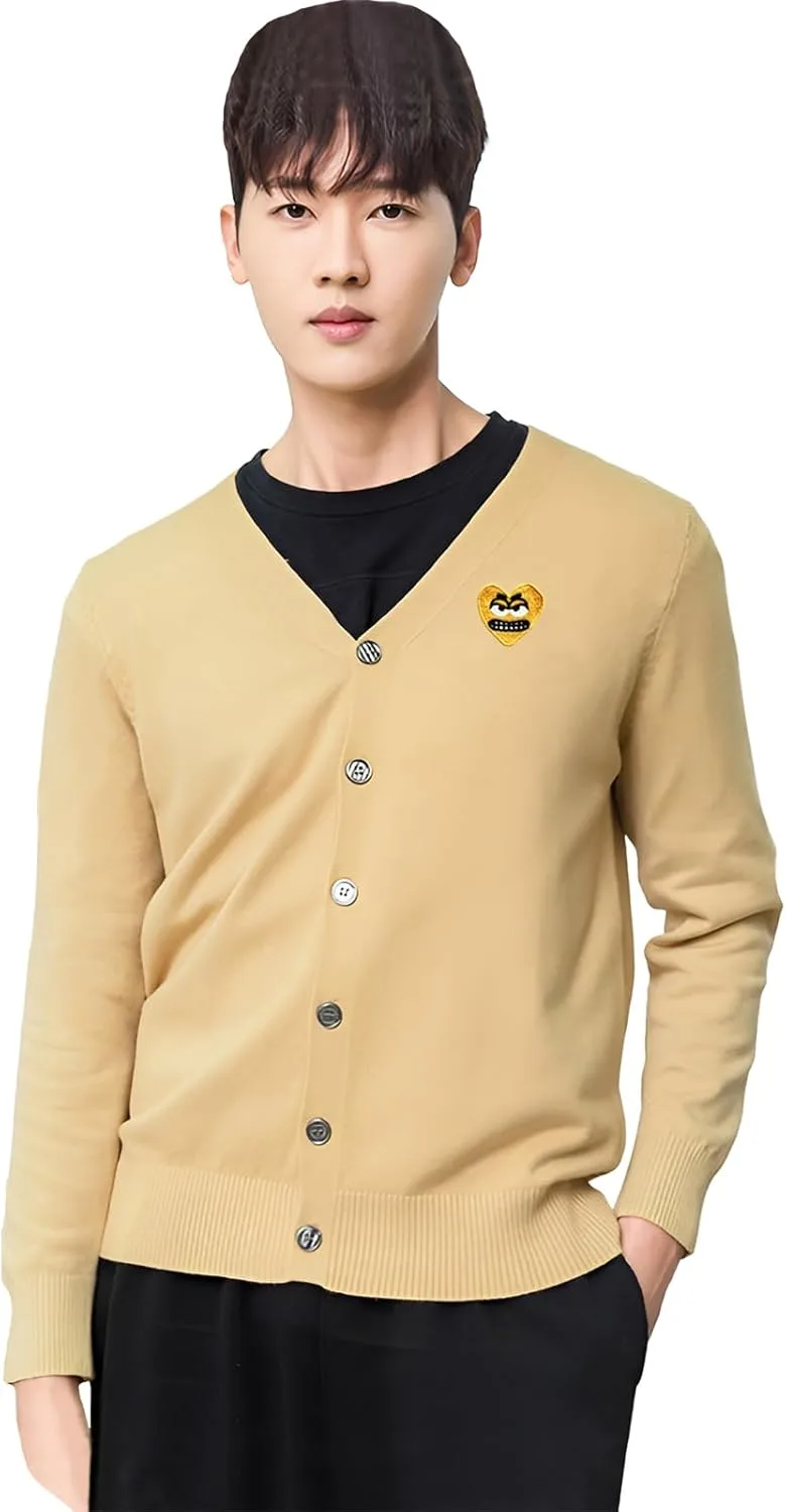 

Мужской кардиган V-образного выреза с вышивкой в виде сердца, хлопковый, на пуговицах BreakEgg