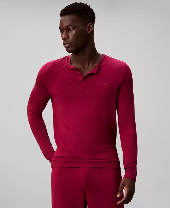 Мужская футболка для сна с воротником хенли Calvin Klein, красный — фото 3