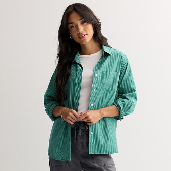

Женская повседневная рубашка на пуговицах Sonoma Goods For Life, Green White Stripe