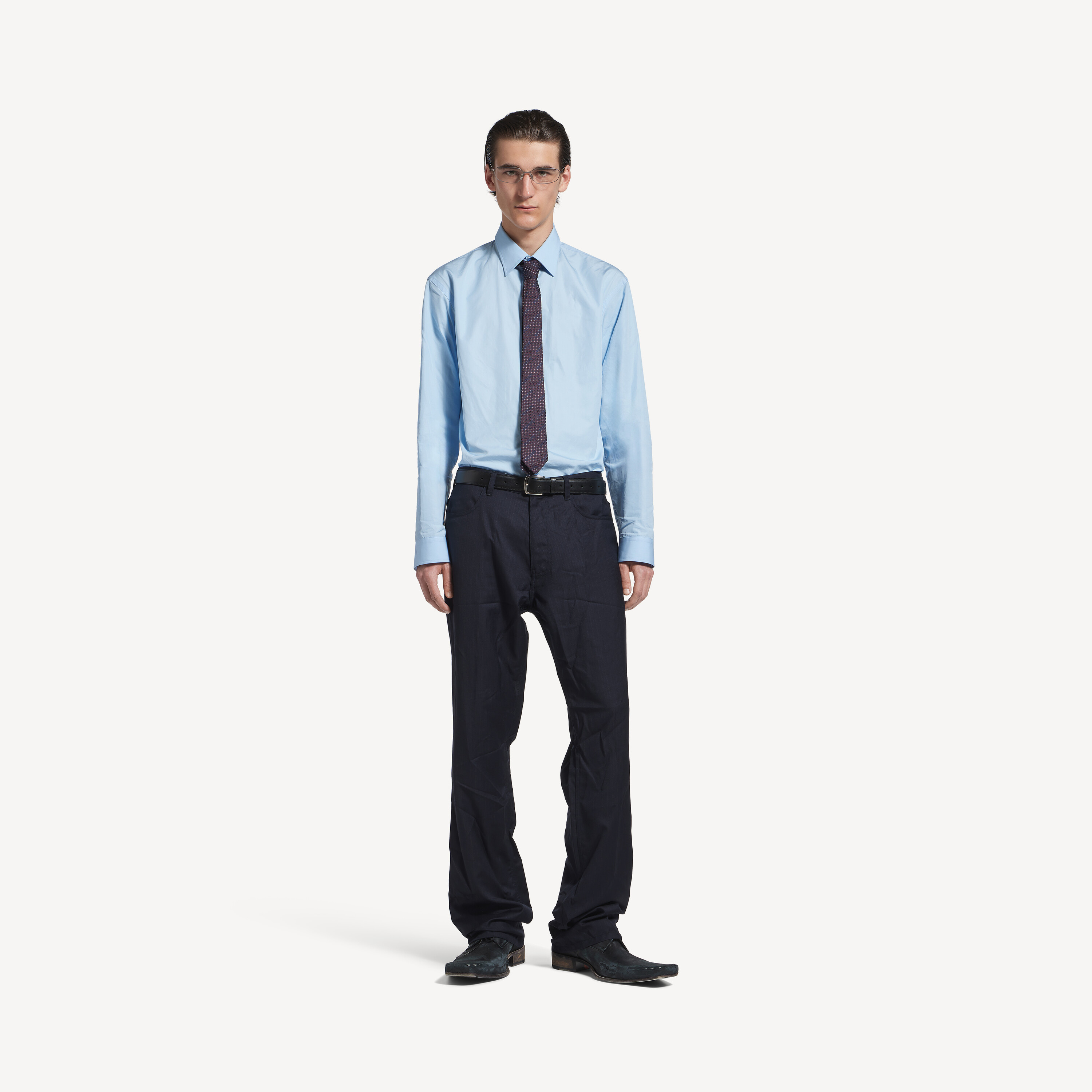 

Мужские прямые строгие брюки темно-синего цвета BALENCIAGA, темно-синий