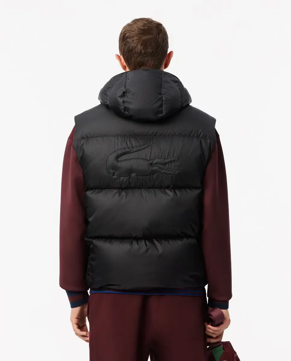 Короткая мужская стеганая водоотталкивающая куртка Lacoste, черный — фото 2
