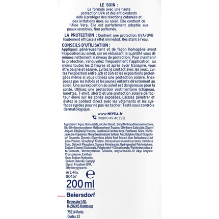 Солнцезащитное молочко для чувствительной кожи с мгновенной защитой SPF 50+ 200 мл Nivea — фото 3