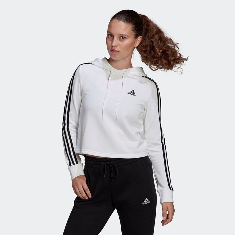 

Толстовка женская Essentials 3 полоски, короткая длина Adidas, белый