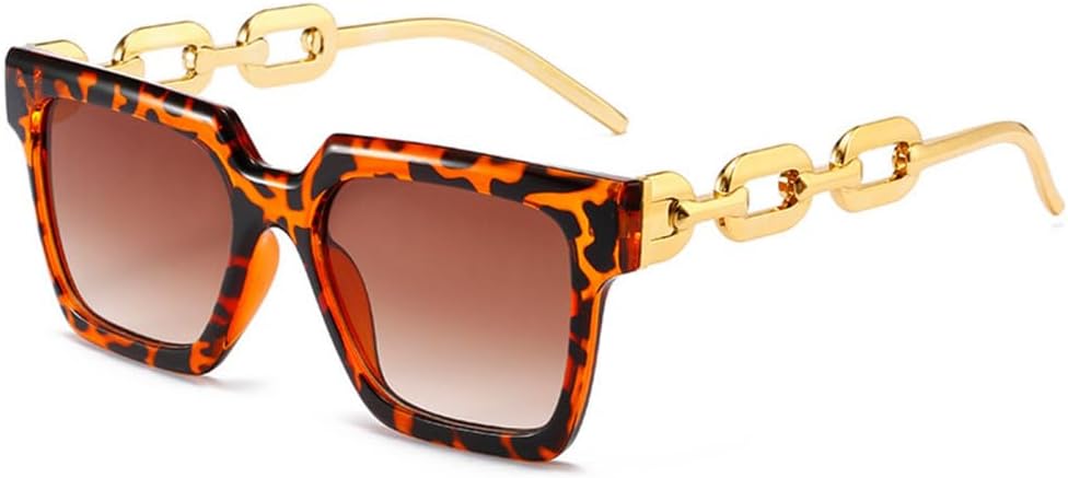 

MUTYNE Серебряные модные женские квадратные солнцезащитные очки UV400 с винтажными дужками на цепочке, мужские солнцезащитные очки с градиентным зеркальным покрытием, Leopard Tea