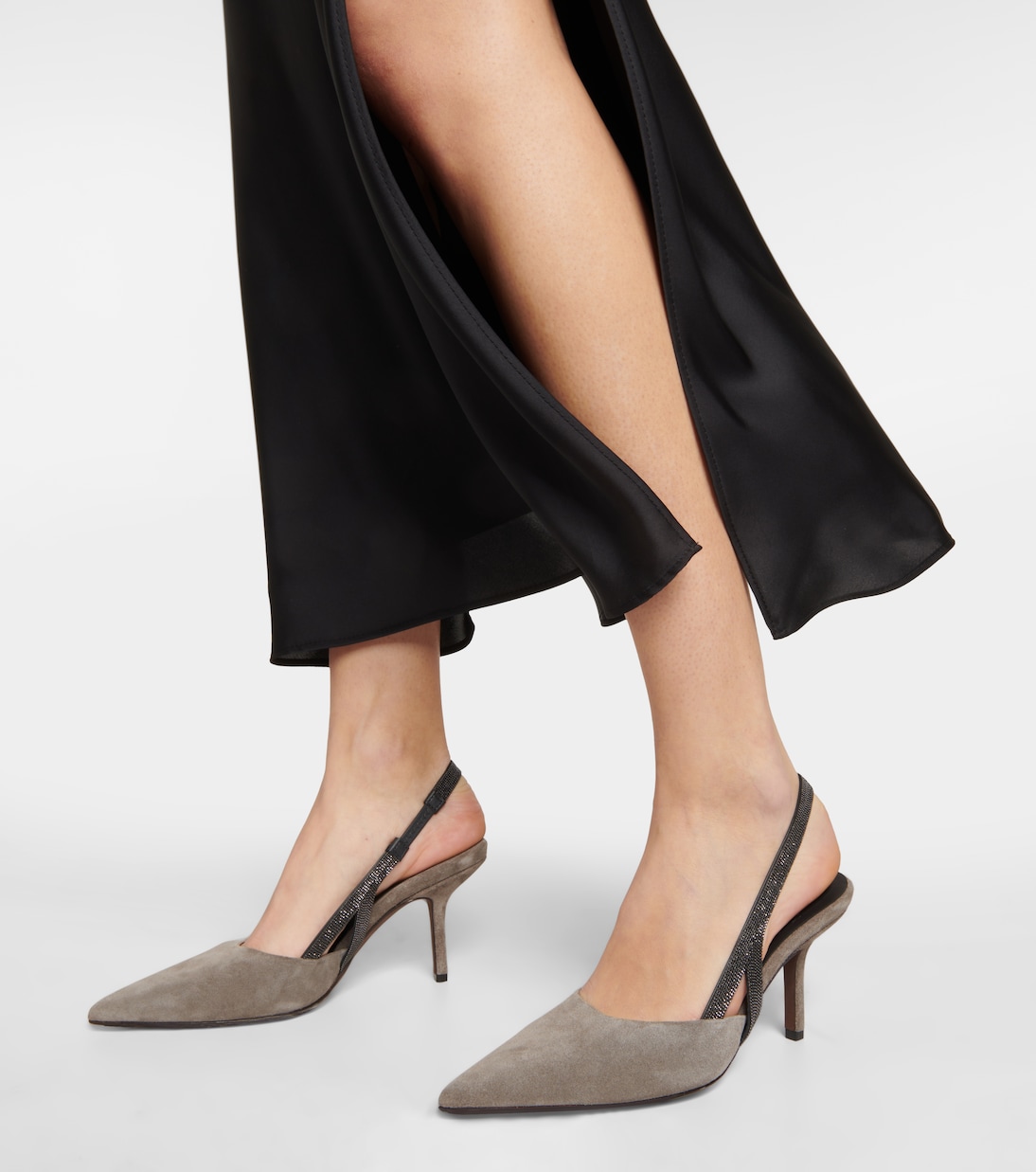 Мюли из замши с ремешком на пятке с декором Brunello Cucinelli, Dark Grey — фото 4
