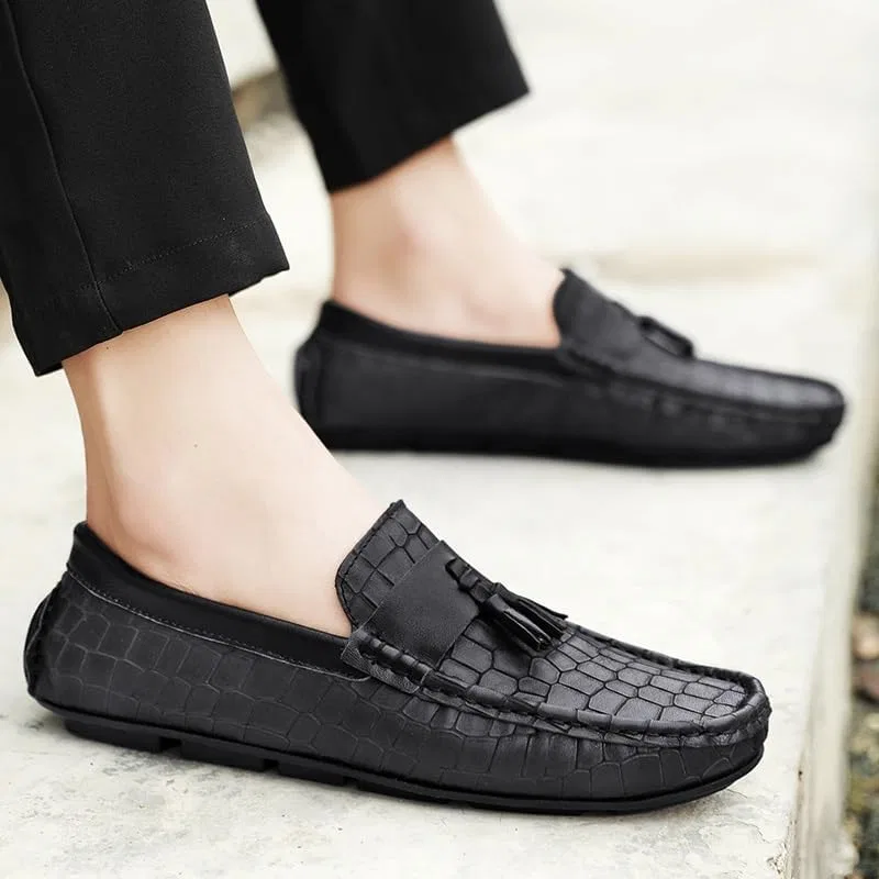 Мужские лоферы, кожа, с кисточкой, Anti-Slip Flexible Flat Heel, черный SayfuR — фото 3