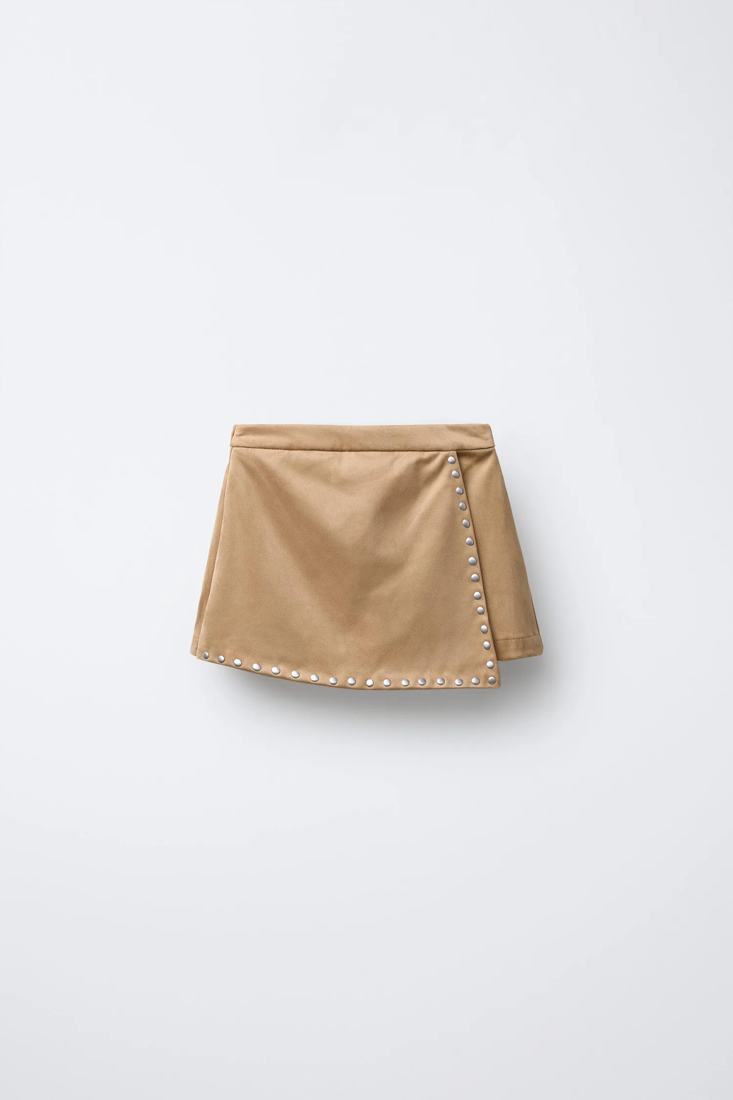 Юбка-бермуда из искусственной замши с заклепками Zara, коричневый