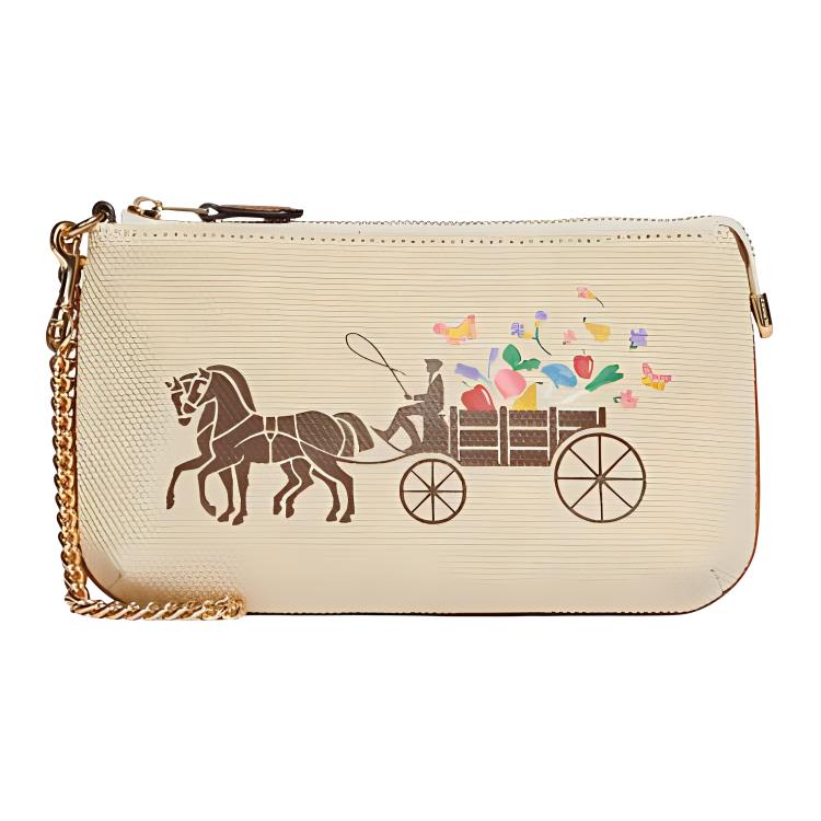 

COACH Женская маленькая тканевая сумка на запястье с угловой молнией бежевая