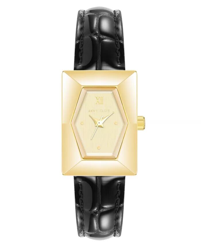 

Женские кварцевые часы из черной крокогрейновой кожи, 20 мм Anne Klein, черный