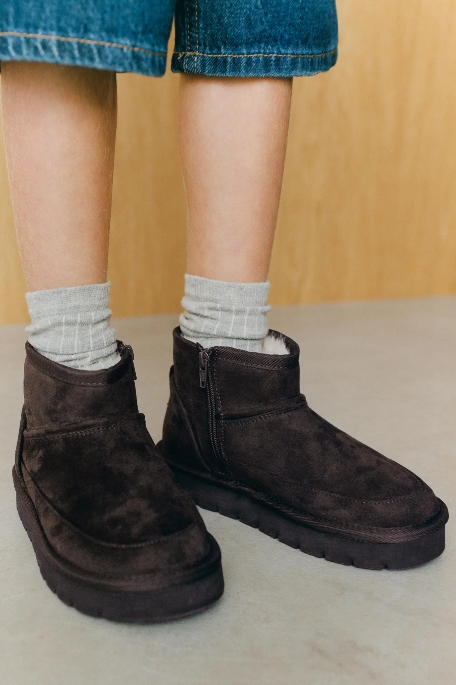 Сапоги с подкладкой до щиколотки Zara, коричневый