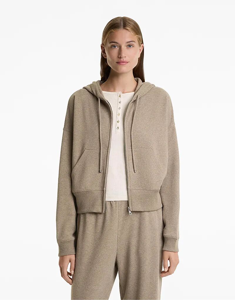 

Куртка OYSHO с широкими рукавами и капюшоном из хлопка коричневого цвета