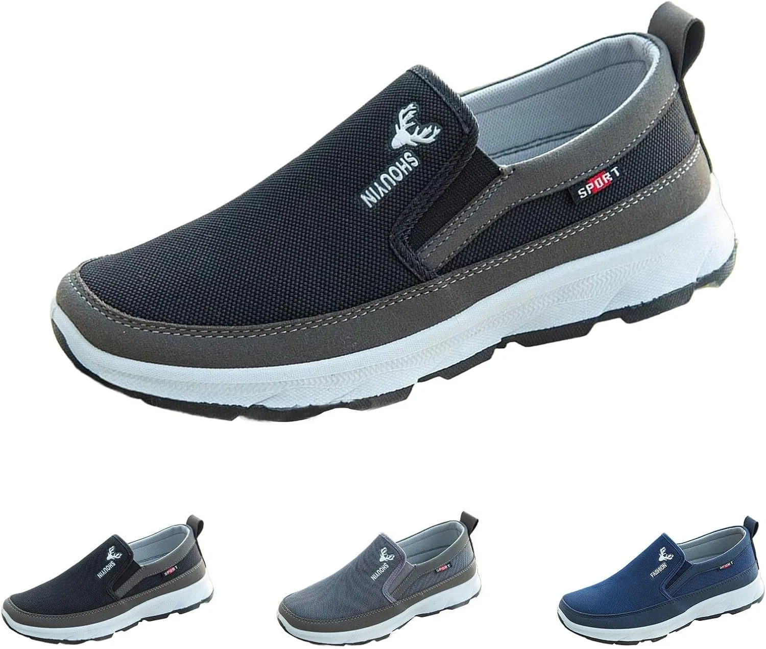 Мужские рабочие ботинки Generisch, легкие кроссовки, дышащая повседневная обувь, удобная обувь из ткани, износостойкая обувь без шнурков, обувь на плоской подошве, нескользящая треккинговая обувь без шнуровки, Gray