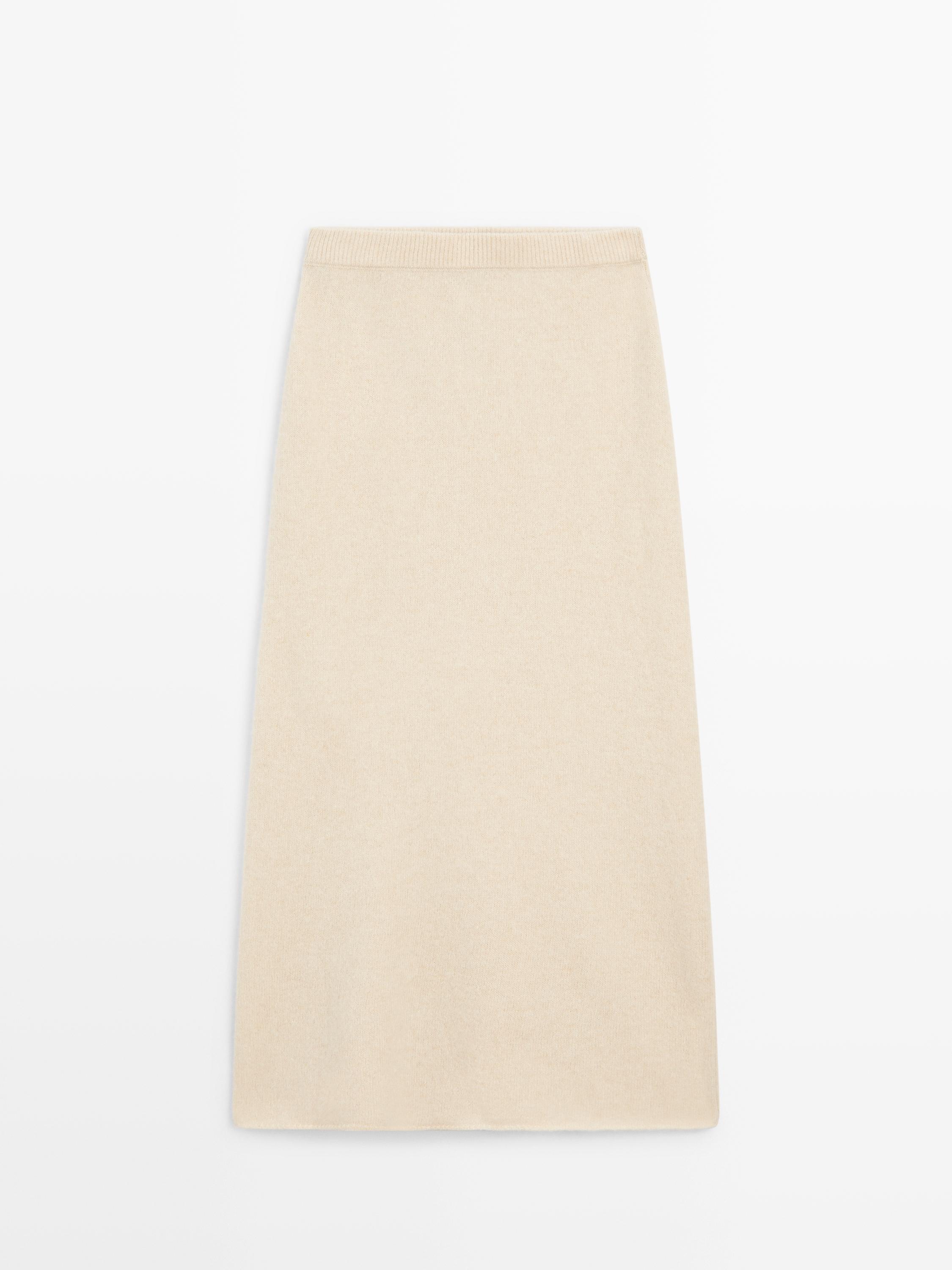 Вязаная миди-юбка из альпаки и шерсти Massimo Dutti, vanilla — фото 2