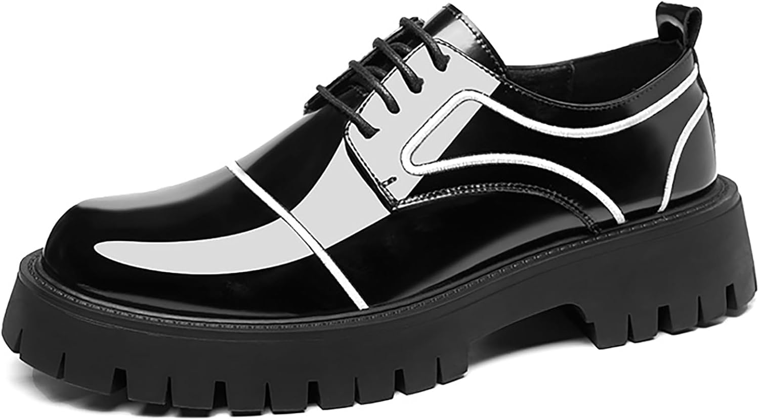 

Мужские черные лаковые оксфорды на платформе с круглым носком, шнуровкой и толстой подошвой, классические деловые и повседневные туфли Дерби, удобные для работы Qeosnbx