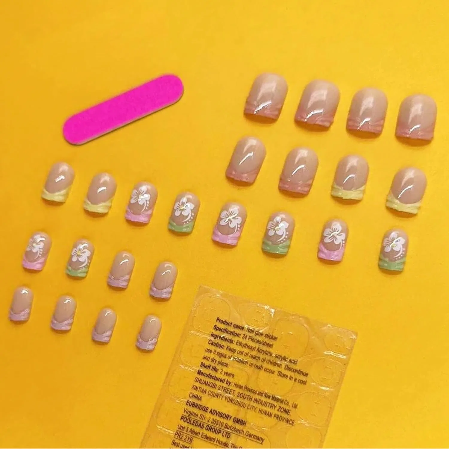 Накладные ногти GlamRays Short Square French Tips с цветами, 24 шт. Glamrays — фото 4