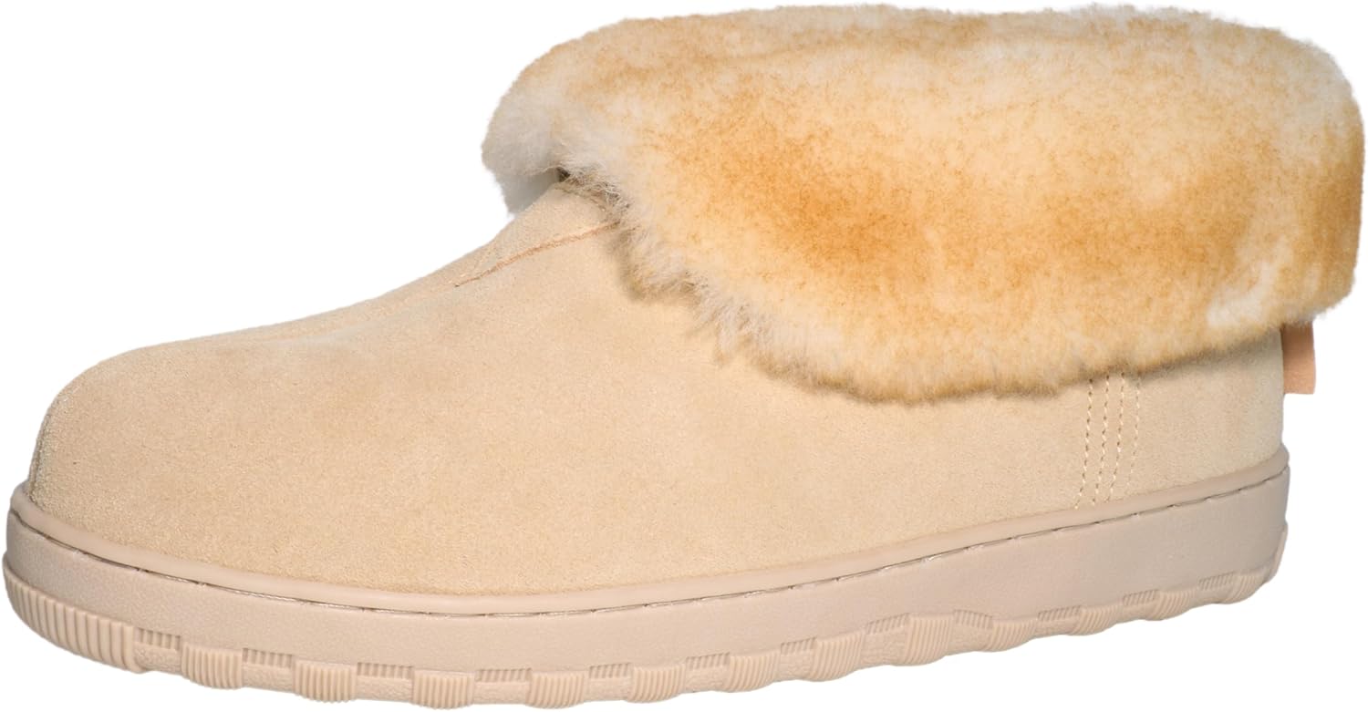 

Мужские тапочки PEDOQU, уютные ботинки, верх из замши и кожи, воротник из овчины и подкладка из меха, с амортизирующей подошвой, на удобной подошве, теплые домашние тапочки для носки дома и на улице, лоферы для широкой стопы (D), Sand