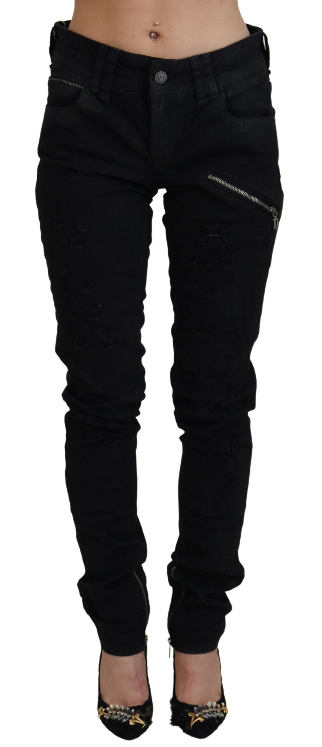 

Женские джинсы John Galliano Cotton Skinny Slim Fit со средней талией синего цвета