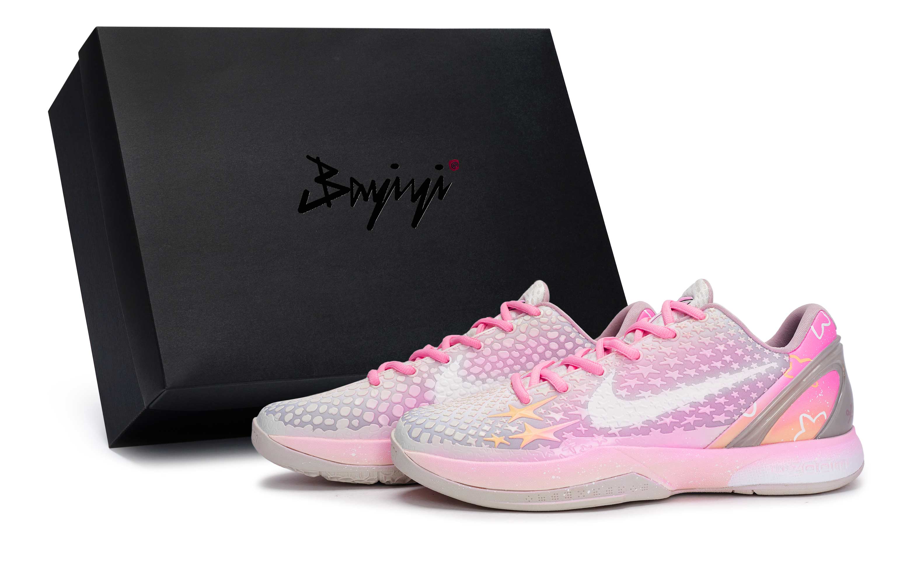 

Nike Баскетбольные кроссовки Zoom Kobe 6 с противоскользящей подошвой, износостойкие, мужские, белые, розово-красные