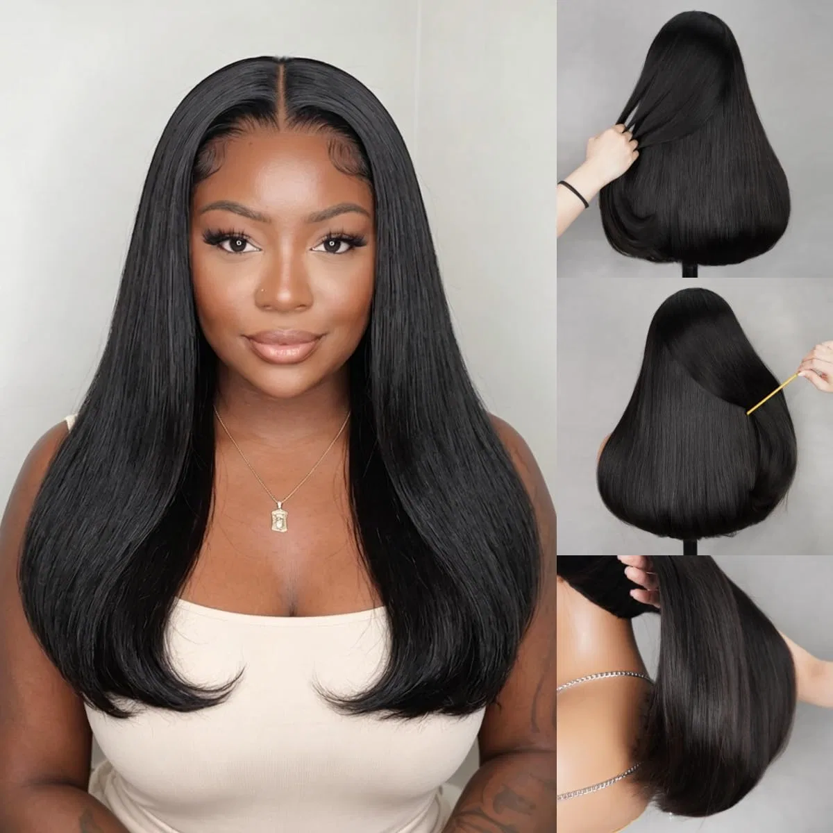 Парик из натуральных волос «Salon-Quality Ready to Go Glueless» от MEGALOOK Megalook, Black (Natural Black)