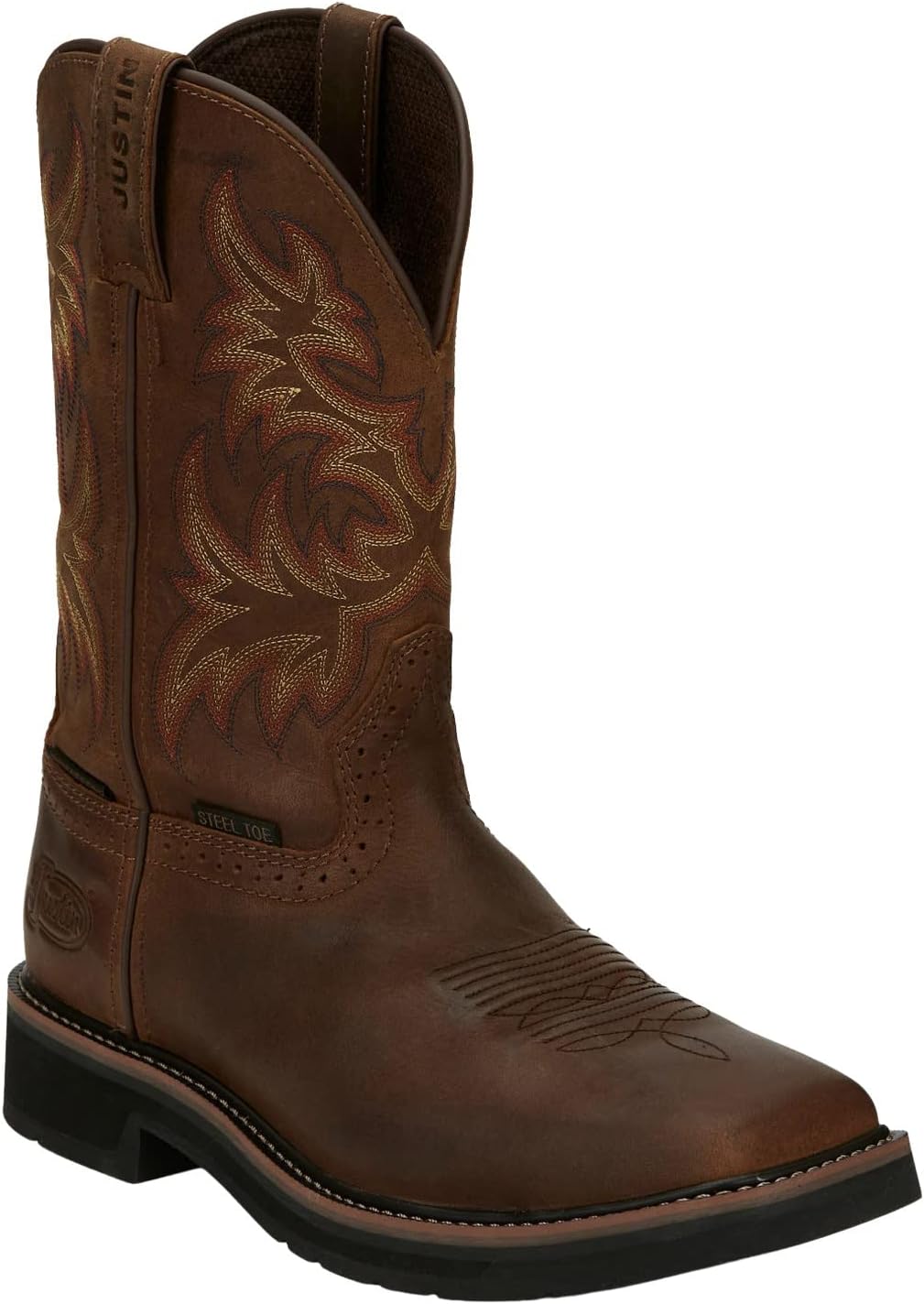 

Мужские сапоги Justin Original Work Boots Stampede с квадратным носком и вставкой Pull-On, коричневый