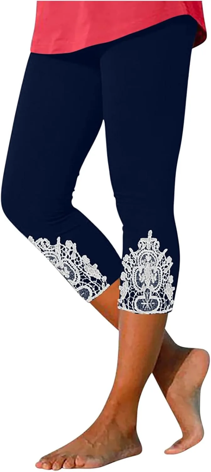 

Леггинсы для женщин plus size high waisted с кружевной отделкой JOAU