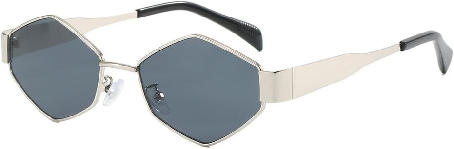 

Модные многоугольные солнцезащитные очки для женщин, роскошные металлические солнцезащитные очки в маленькой оправе, классические винтажные панк-очки для женщин HVTVTLA, Silver Gray