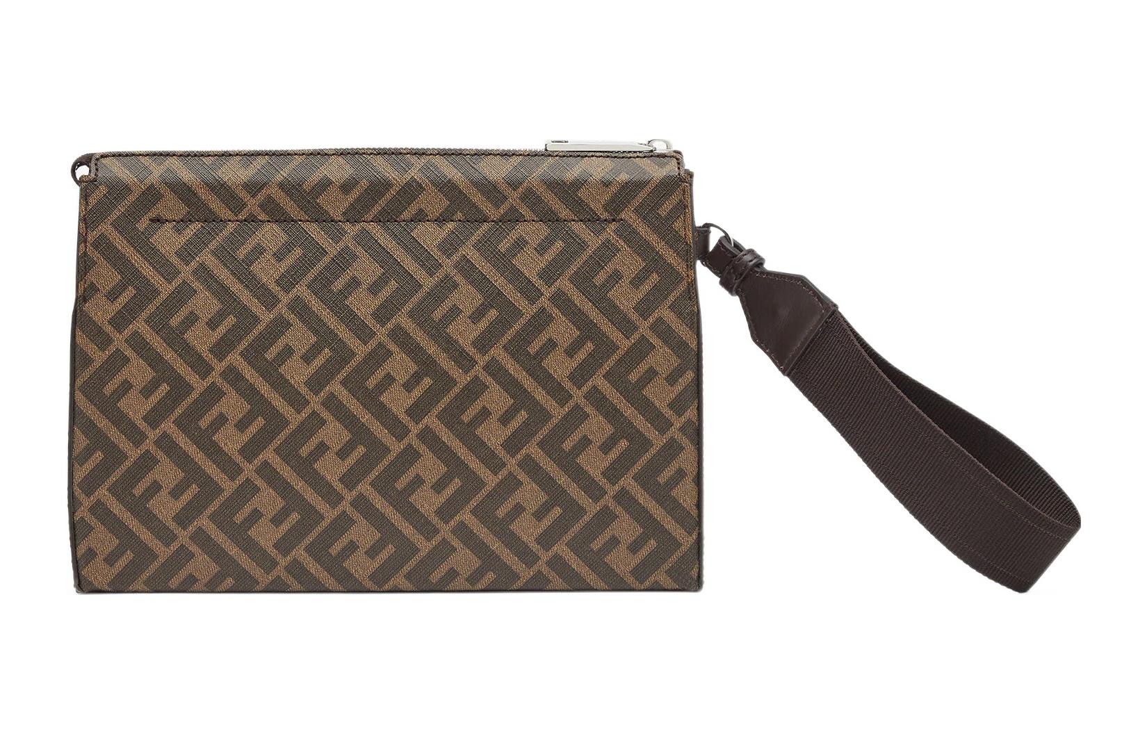 FENDI Хлопковая мужская клатч-сумка коричневого цвета — фото 3