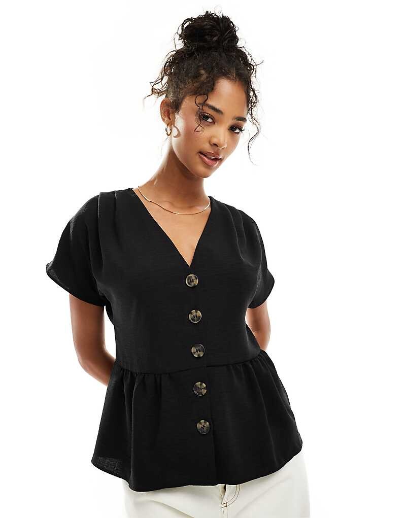 

Черный топ с баской и пуговицами спереди ASOS DESIGN
