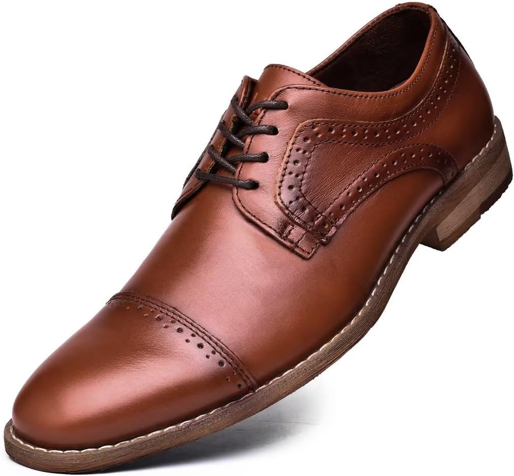 

Мужские классические туфли, кожаные оксфорды с закрытой шнуровкой и простым носком Arkbird, Brownish-533