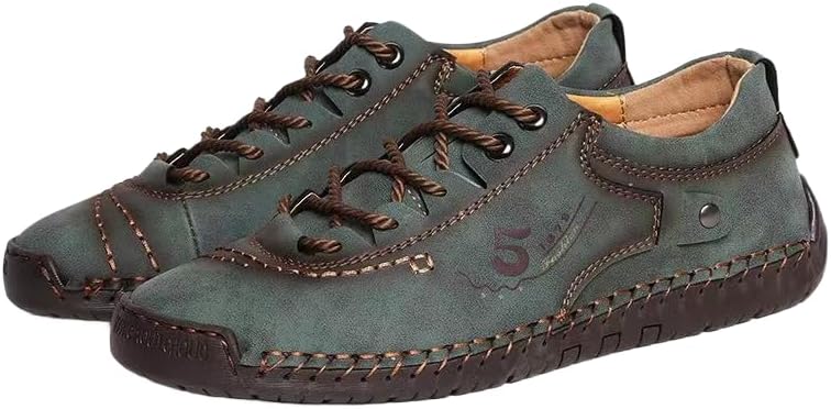 

Мужская повседневная обувь Дышащие кроссовки Лоферы Обувь для ходьбы Ручная работа Кожаные туфли на шнуровке Мокасины для вождения, работы и офиса Hchctry, зеленый