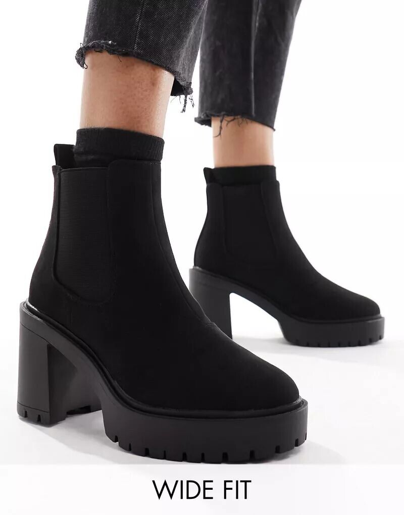 Черные ботинки челси на массивном каблуке ASOS Wide Fit Elma с широкой посадкой