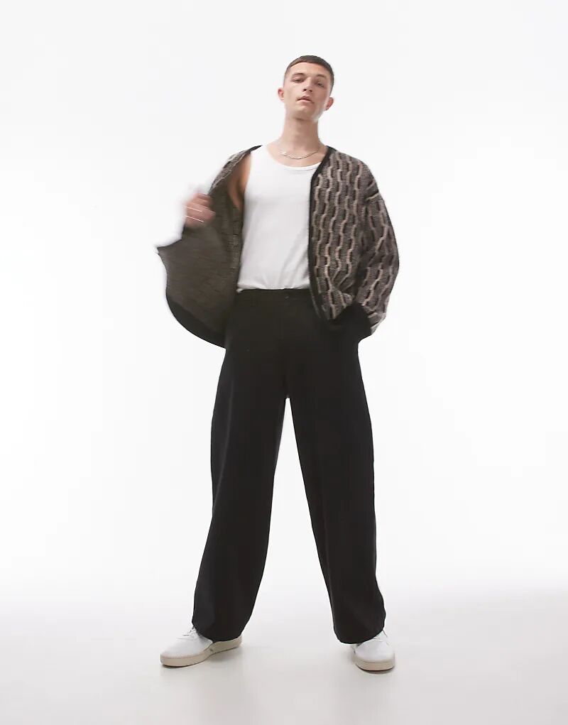 

Брюки широкого кроя из хлопкового твила черного цвета Topman