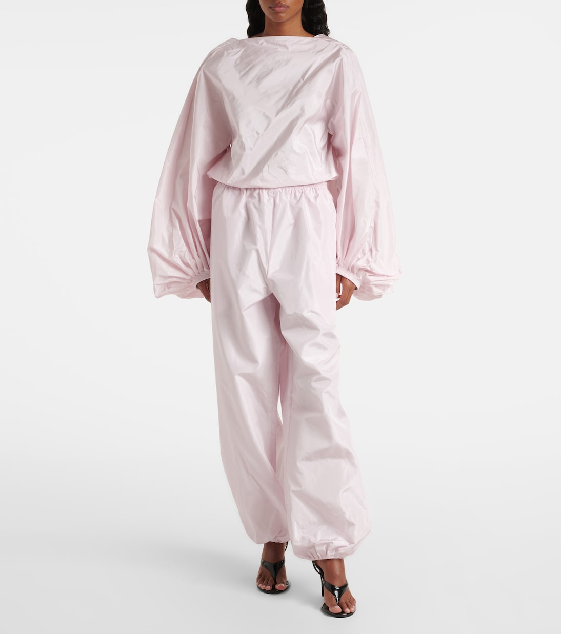 Брюки широкие из искусственного шелка Alaïa, Rose Pale — фото 2